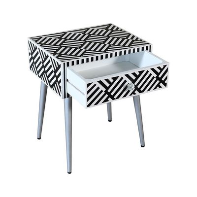Ikat Solid Wood End Table with Drawer - Black/White - With 2-Year Warranty
